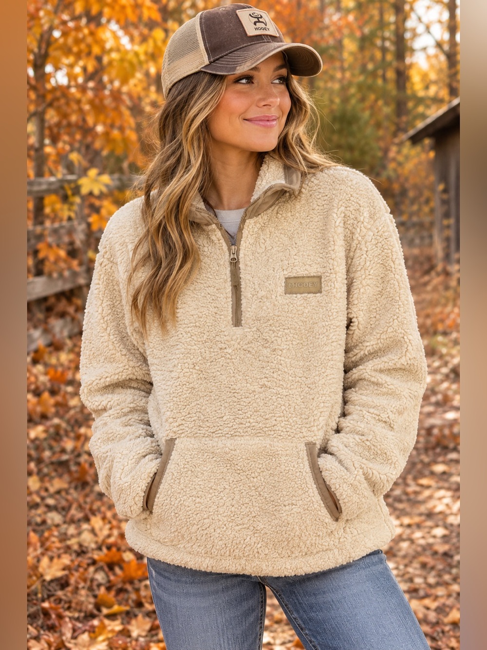 Hooey Cream Sherpa Fleece Quarter Zip Pullover Jacket Women’s Small Western